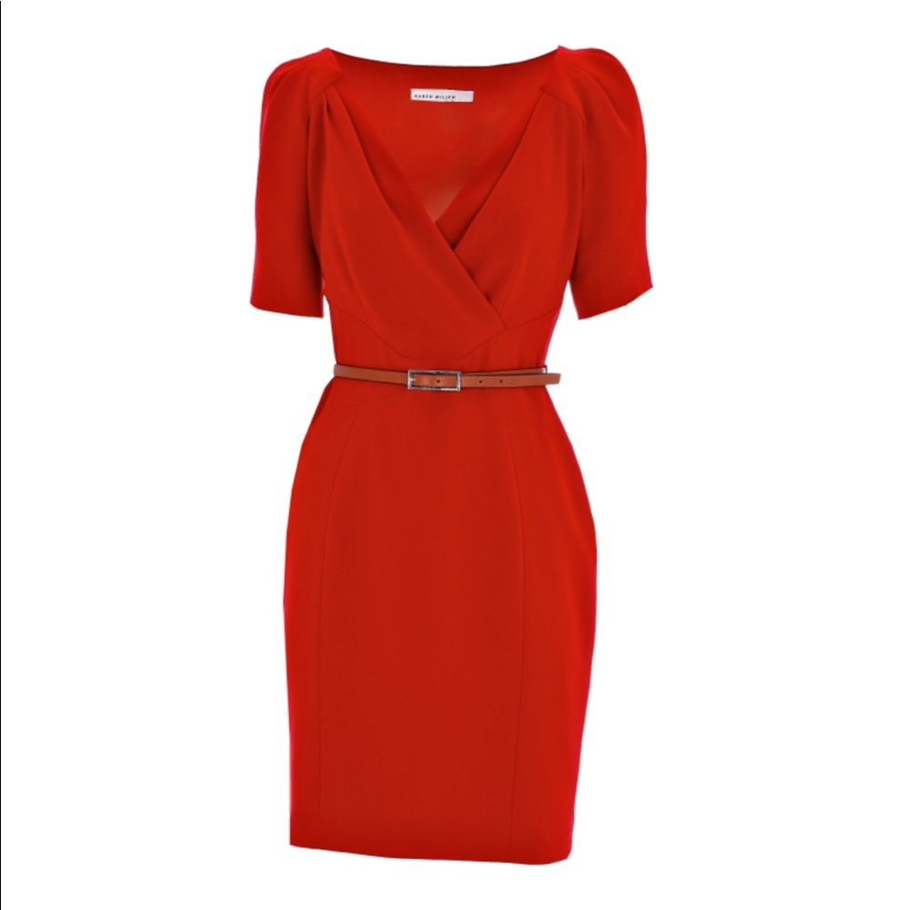 Red cocktail dress by Karen Millen.